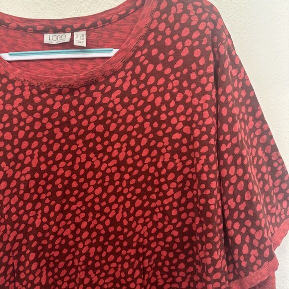 LOGO Lori Goldstein Perina Spotted Printed Tee T-Shirt Plus Size 4X Red S/S - Picture 4 of 8